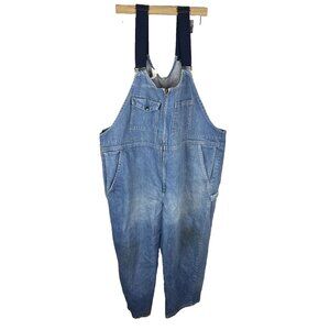 Y2K Baggy Denim Overalls Men XL Distressed Streetwear Bib Carpenter